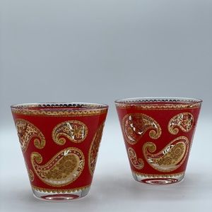 Vintage Culver Red Paisley Old Fashioned Cocktail Mid Century Glasses - …